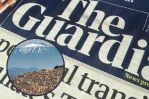 Prima pagina del The Guardian e, in evidenza, un borgo italiano