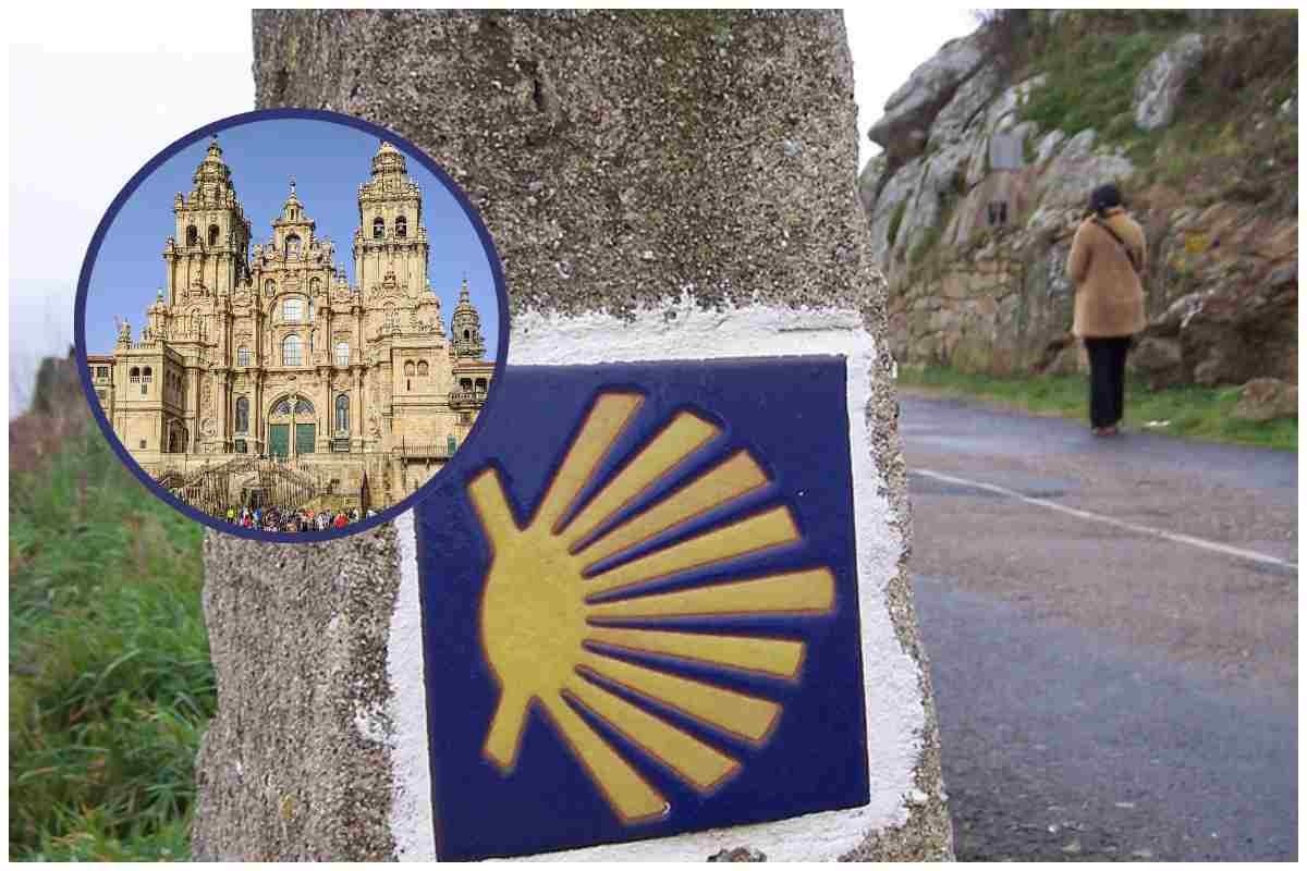 Una tappa del cammino di Santiago e, in evidenza, la cattedrale