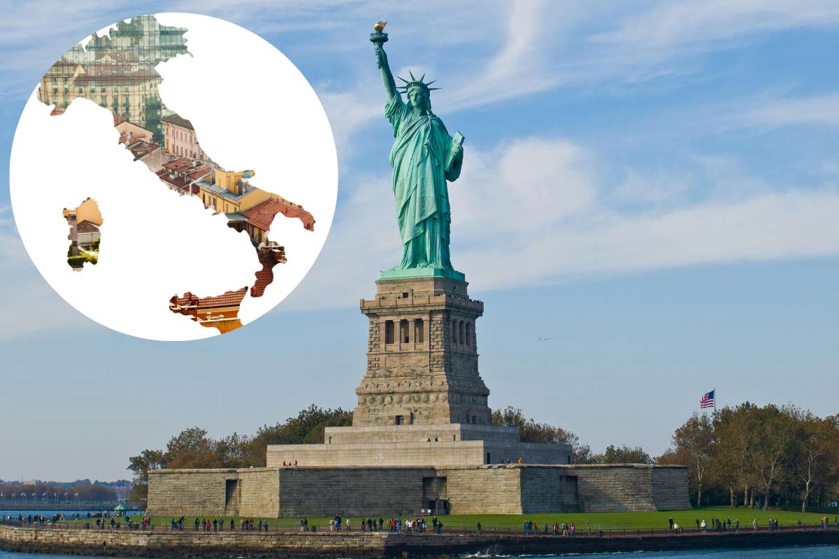 Statua della libertà e mappa Italia