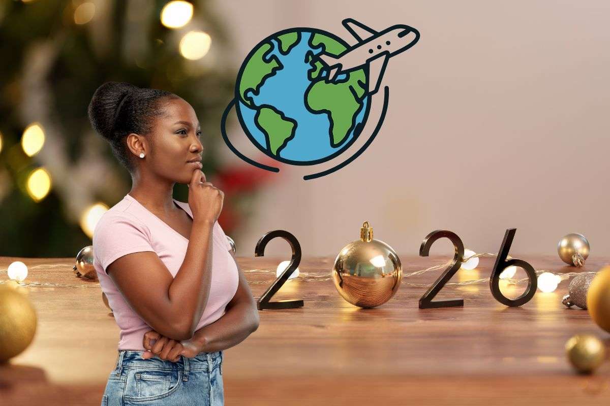 donna che pensa a dove trascorrere il capodanno 2026 viaggiando