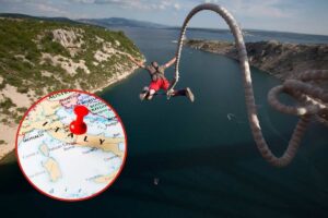 persona che fa bungee jumping e cartina italia