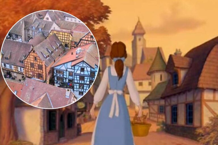 Scena de La Bella e la Besta e nella cornice delle case